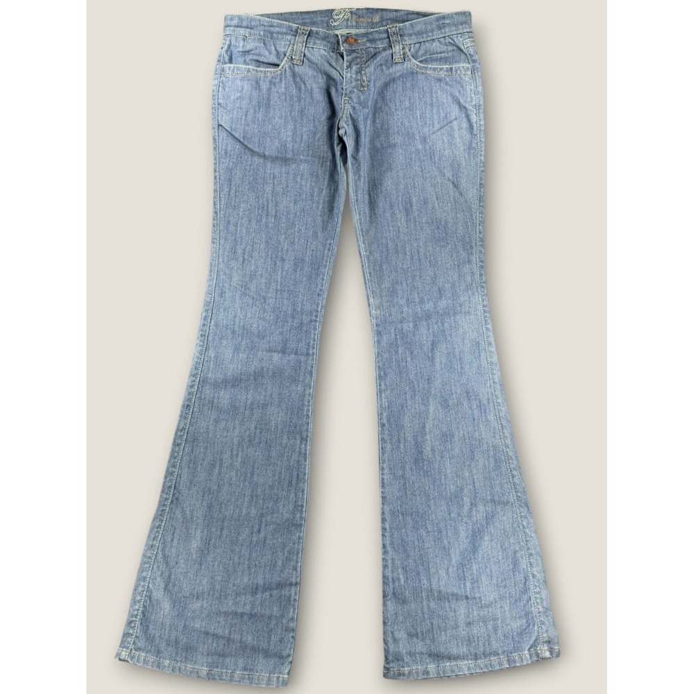 Frankie B. Women's Low Rise Flare Jeans Size 8 Medium Wash Made in USA